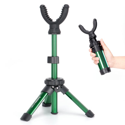 Shooting Rest Tripod Portable Rifle Shooting Tripods 360° Rotation V Yoke Stand 11″-21″ Height Adjustment Aluminum Shooting Stand for Target Shooting Range Outdoor Hunting - Green